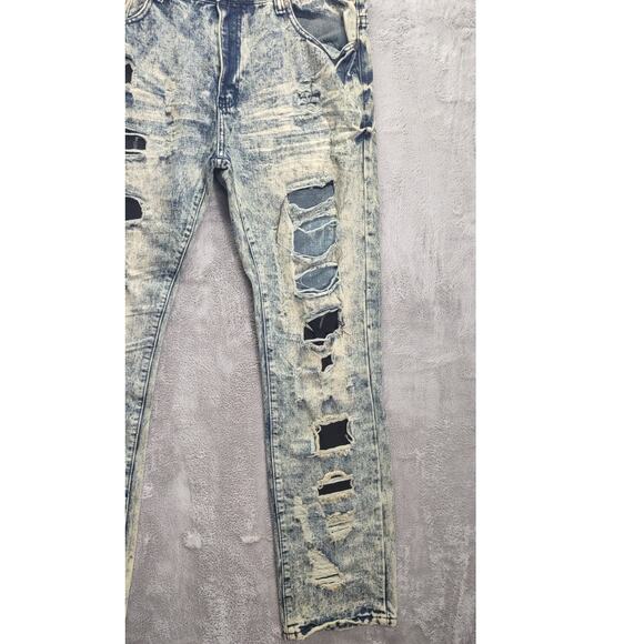 Road Narrows Jeans Pants NYC Distressed Slim Smoke White Wash Relaxed Jeans - Picture 4 of 10